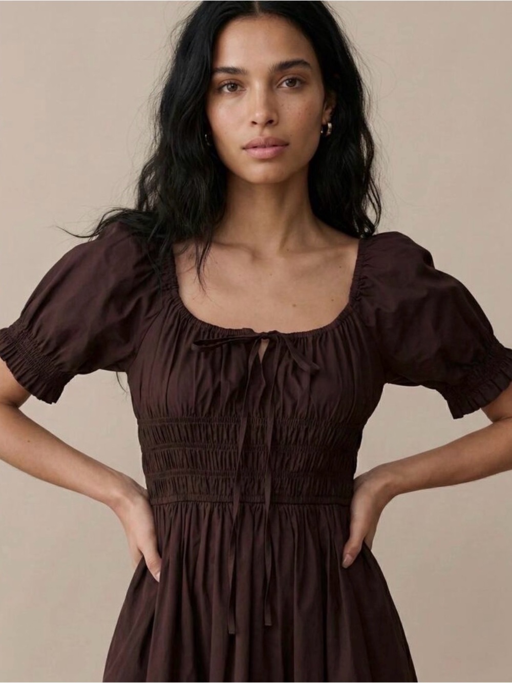 Few Moda | Sorella Atelier Fenella Cotton Dress in Dark Brown - Picture 4 of 5